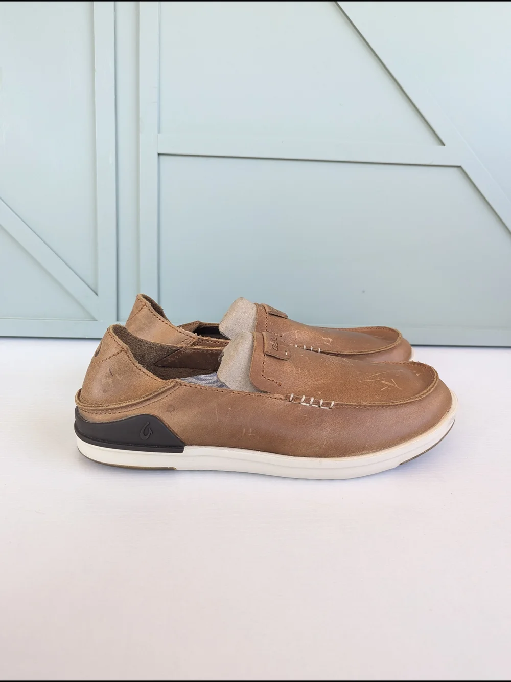 OluKai Men’s Slip-On Loafers in Light Brown